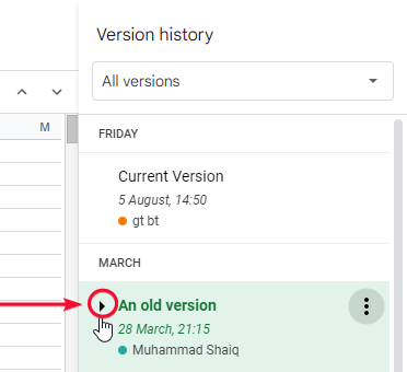 Version History in Google Sheets 6