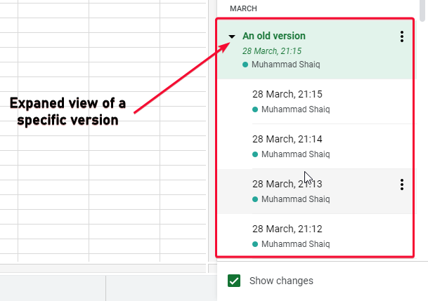 Version History in Google Sheets 7