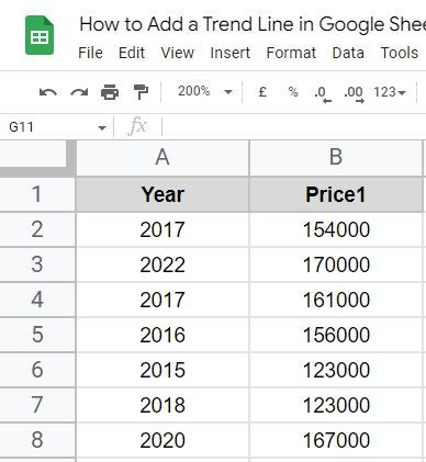 how to Add a Trend Line in Google Sheets 1