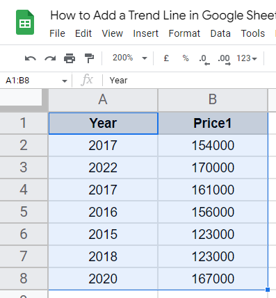 how to Add a Trend Line in Google Sheets 2