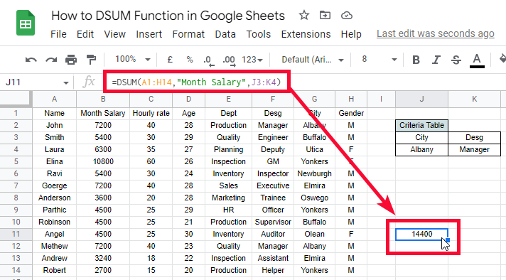 how to DSUM Function in Google Sheets 11