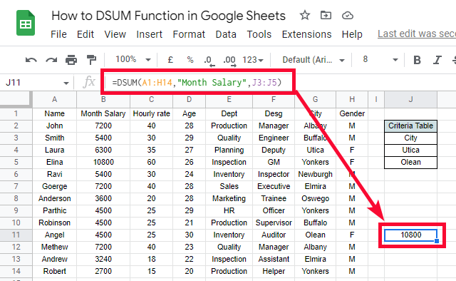 how to DSUM Function in Google Sheets 15