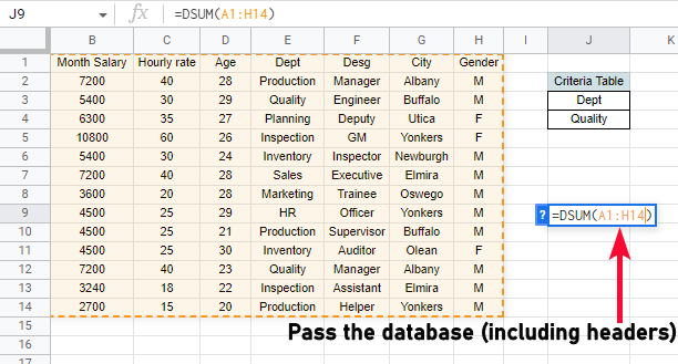how to DSUM Function in Google Sheets 4