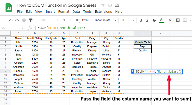 how to DSUM Function in Google Sheets 5