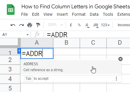how to Find Column Letters in Google Sheets 2