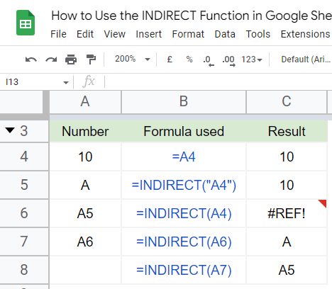 how to Use the INDIRECT Function in Google Sheets 2