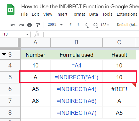 how to Use the INDIRECT Function in Google Sheets 4