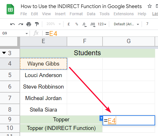how to Use the INDIRECT Function in Google Sheets 9