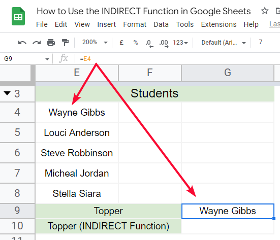 how to Use the INDIRECT Function in Google Sheets 10