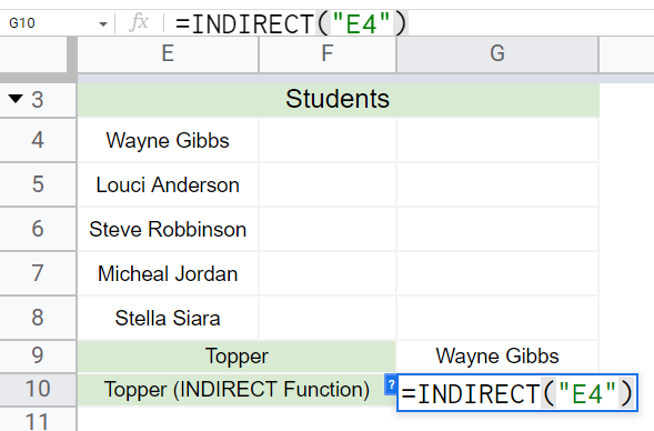 how to Use the INDIRECT Function in Google Sheets 11