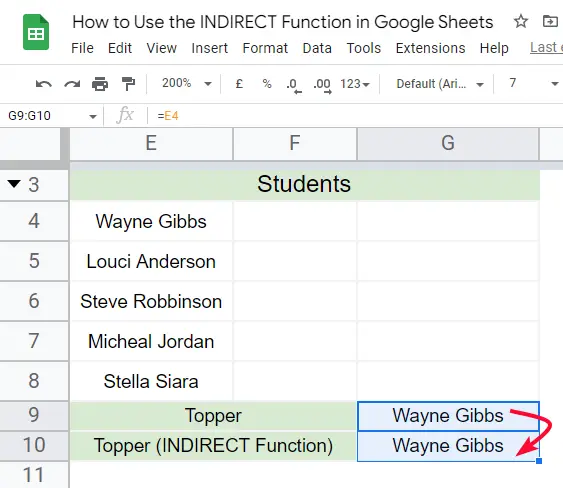 how to Use the INDIRECT Function in Google Sheets 13