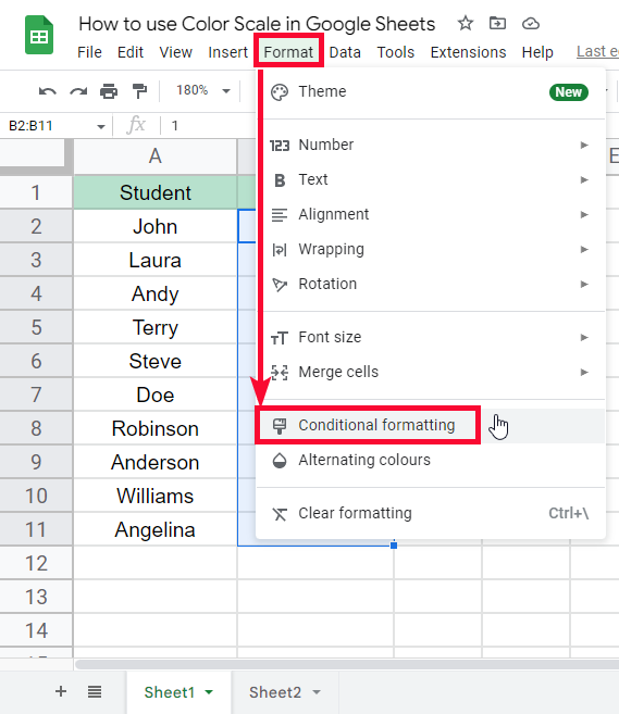 how to use Color Scale in Google Sheets 4