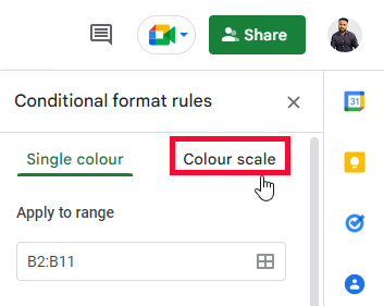 how to use Color Scale in Google Sheets 5