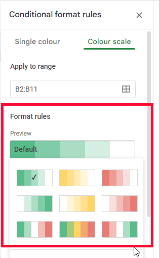 how to use Color Scale in Google Sheets 7
