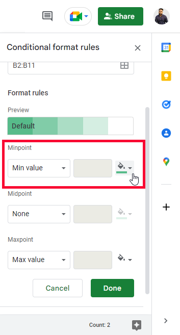 how to use Color Scale in Google Sheets 9
