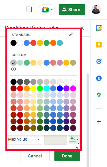 how to use Color Scale in Google Sheets 12