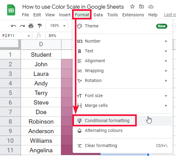 how to use Color Scale in Google Sheets 21