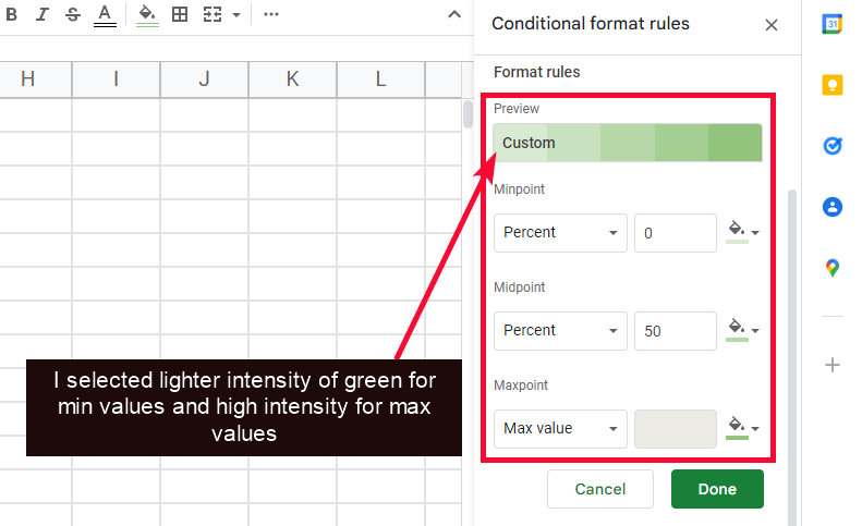 how to use Color Scale in Google Sheets 24
