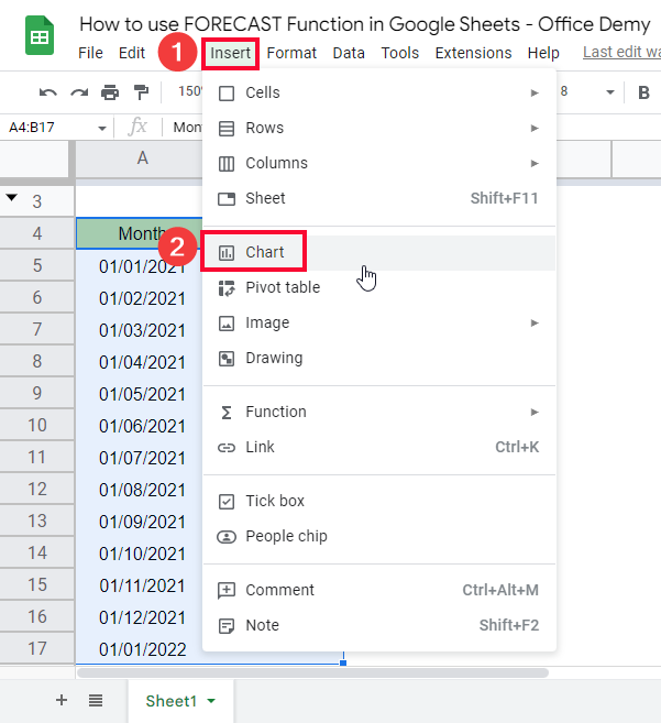 how to use FORECAST Function in Google Sheets 3