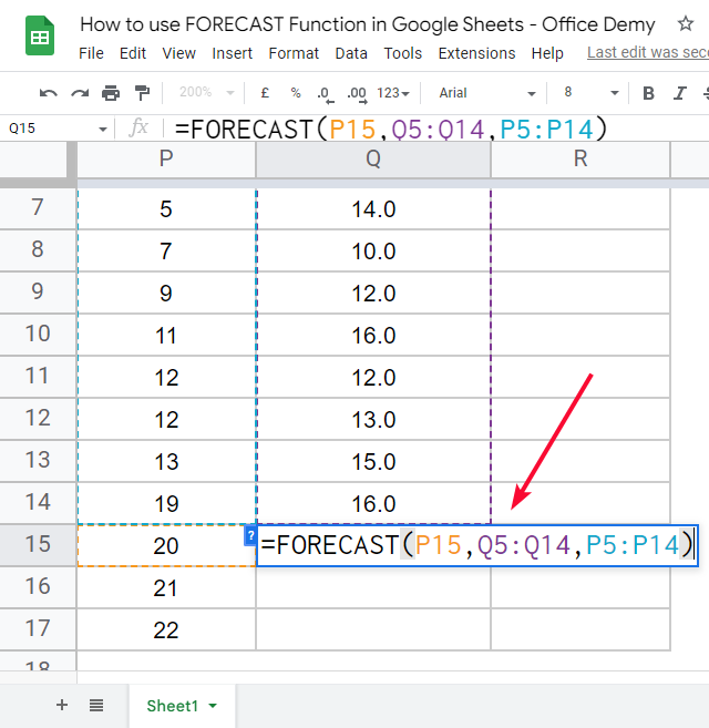 how to use FORECAST Function in Google Sheets 25