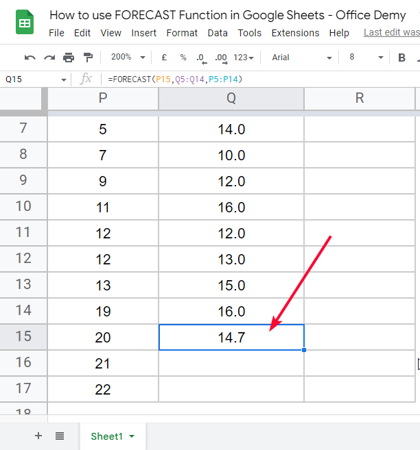 how to use FORECAST Function in Google Sheets 26