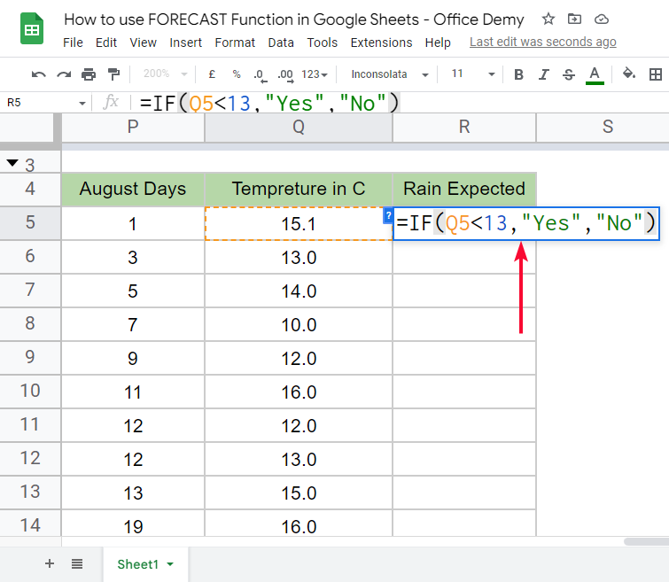 how to use FORECAST Function in Google Sheets 27