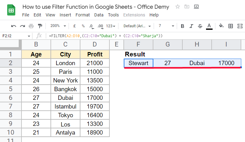 how to use Filter Function in Google Sheets 14