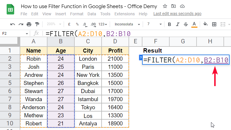 how to use Filter Function in Google Sheets 16