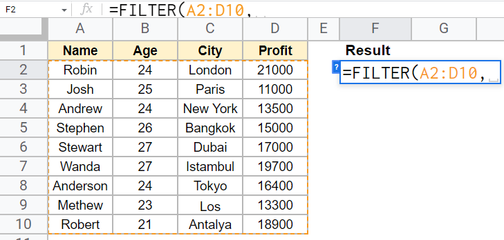 how to use Filter Function in Google Sheets 19