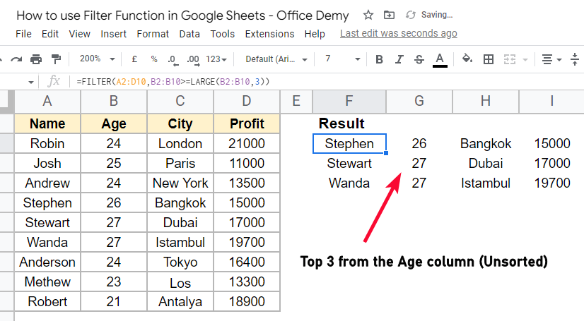 how to use Filter Function in Google Sheets 22
