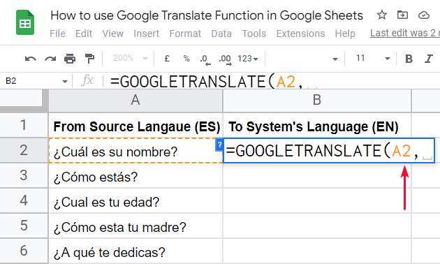how to use Google Translate Function in Google Sheets 11