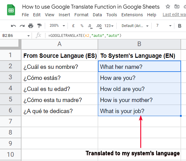 how to use Google Translate Function in Google Sheets 14