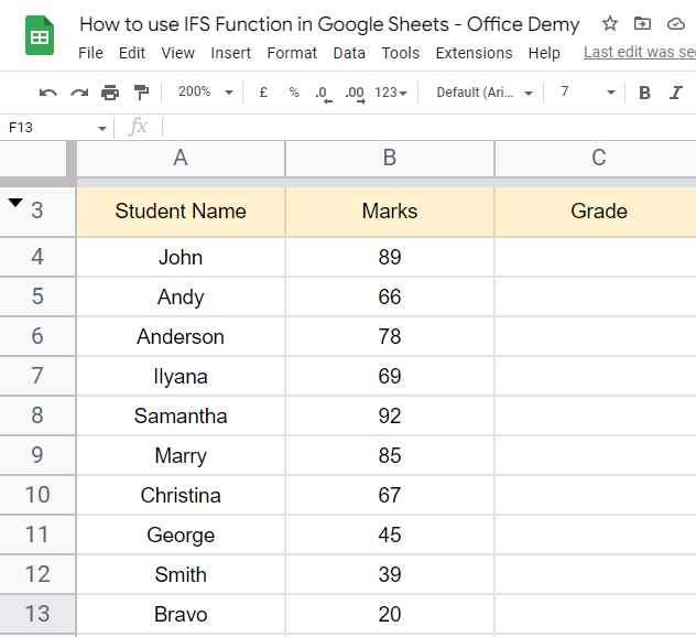 how to use IFS Function in Google Sheets 1