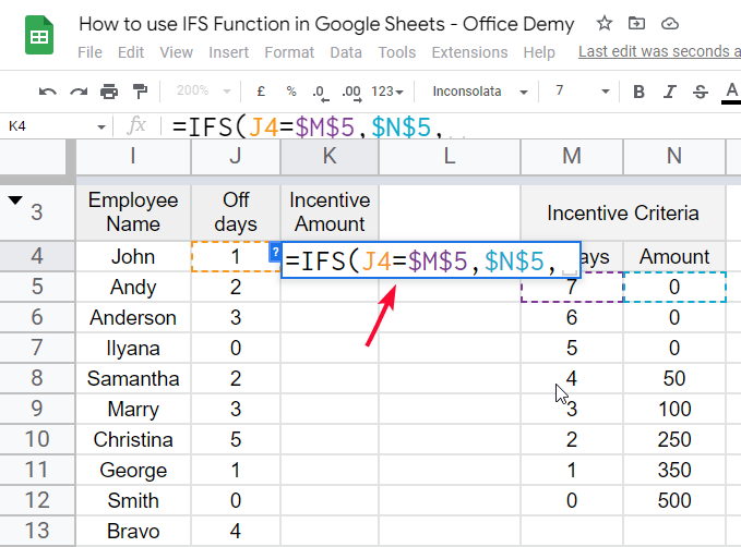 how to use IFS Function in Google Sheets 13