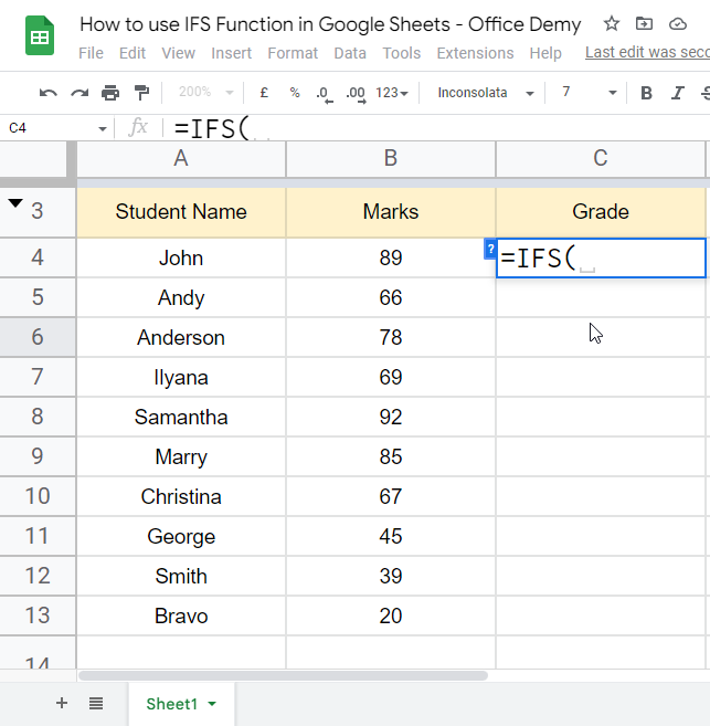 how to use IFS Function in Google Sheets 3