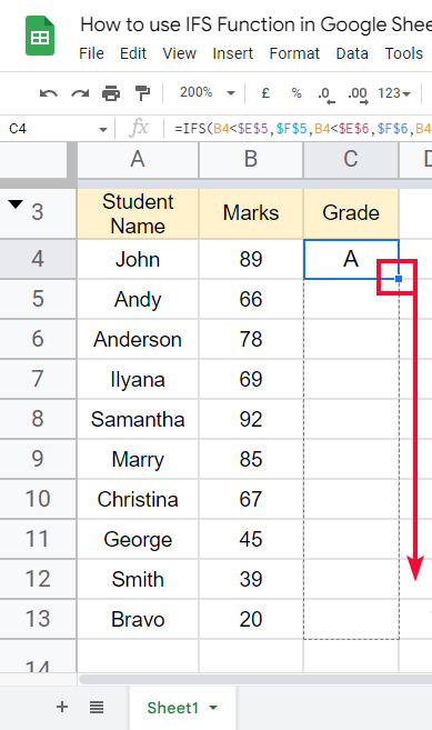 how to use IFS Function in Google Sheets 8