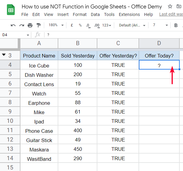 how to use NOT Function in Google Sheets 12