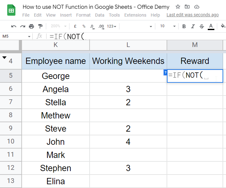 how to use NOT Function in Google Sheets 17