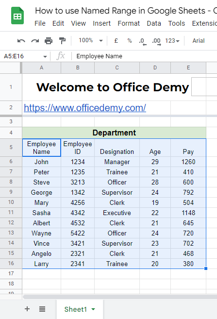 how to use Named Range in Google Sheets 1