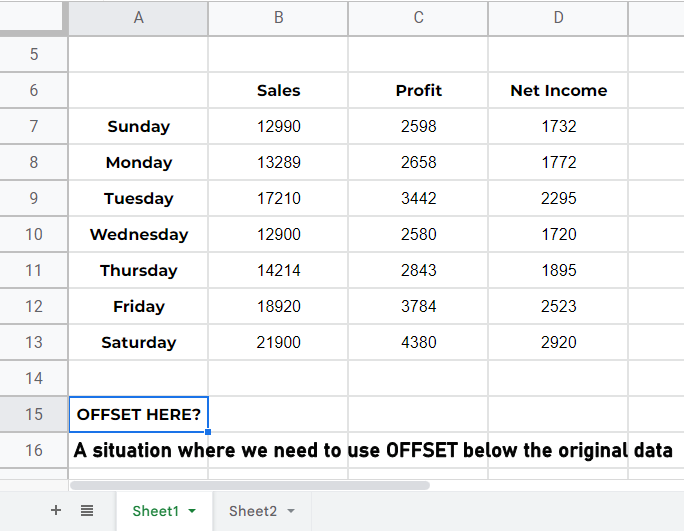 how to use OFFSET Function in Google Sheets 14