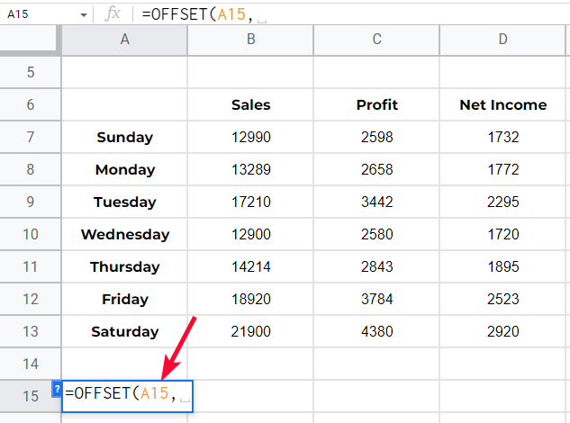 how to use OFFSET Function in Google Sheets 15