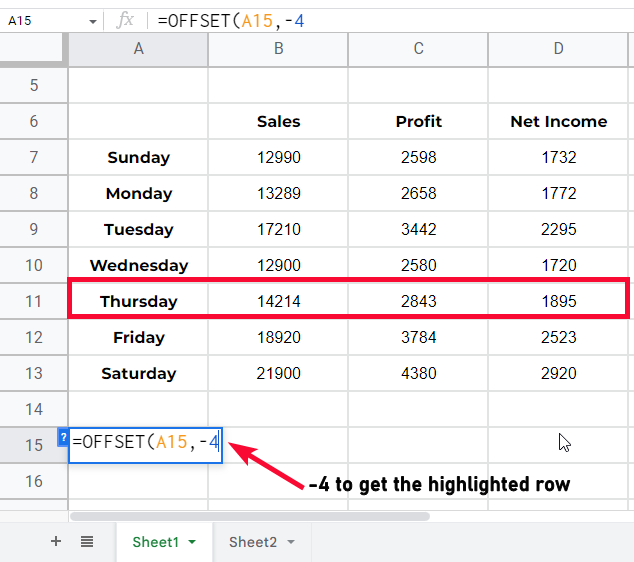 how to use OFFSET Function in Google Sheets 16