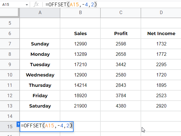 how to use OFFSET Function in Google Sheets 17