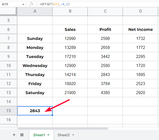how to use OFFSET Function in Google Sheets 18