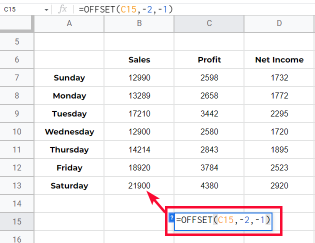 how to use OFFSET Function in Google Sheets 19