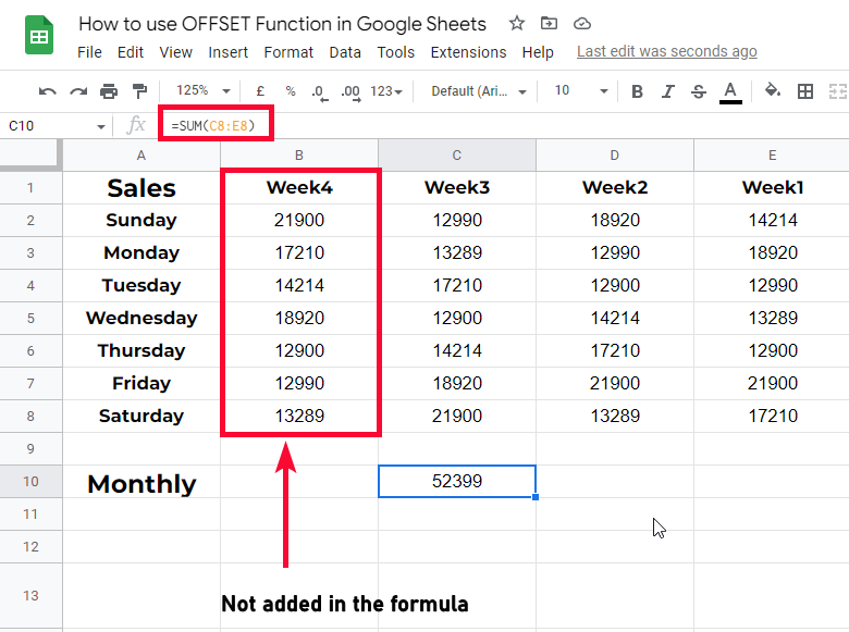 how to use OFFSET Function in Google Sheets 24