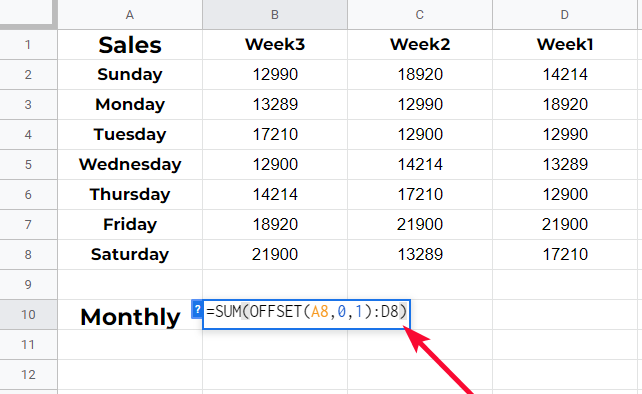 how to use OFFSET Function in Google Sheets 25