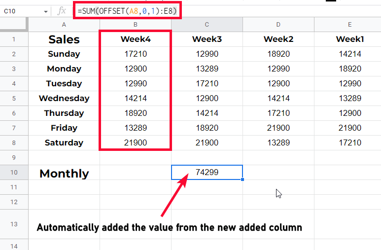 how to use OFFSET Function in Google Sheets 26