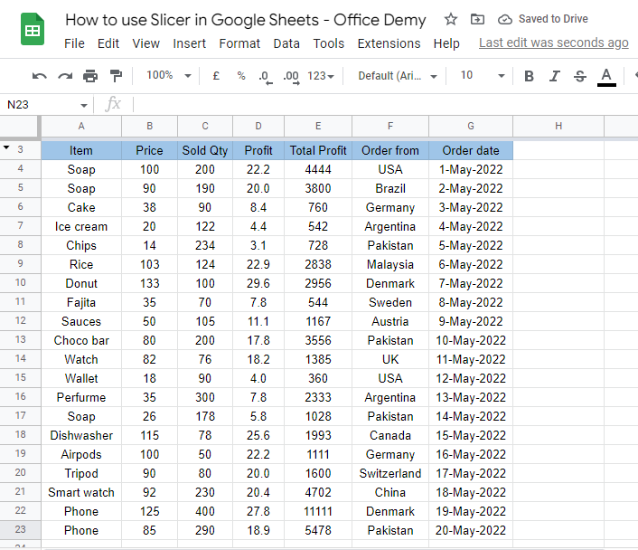how to use Slicer in Google Sheets 1