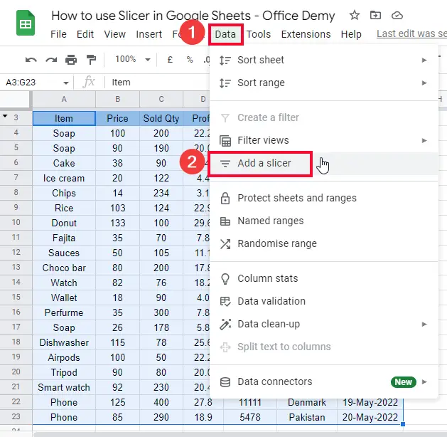 how to use Slicer in Google Sheets 3
